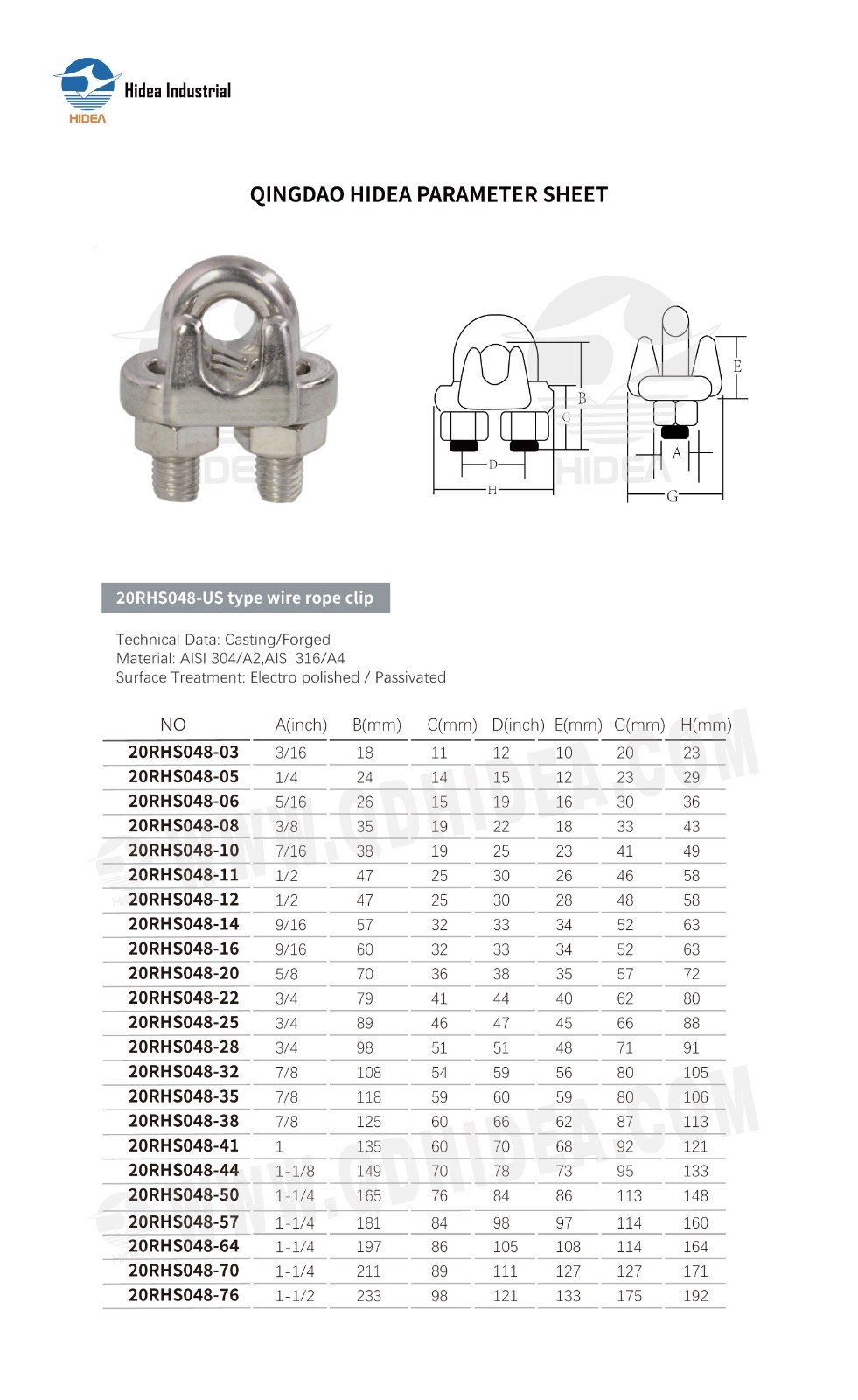 HIDEA Forged Stainless Steel Wire Rope Clip