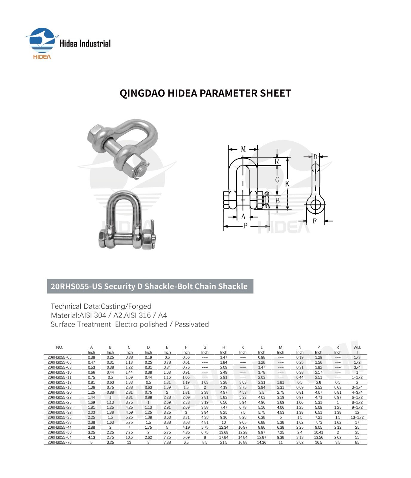 HIDEA Forged Stainless Steel Bolt Chain Shackle