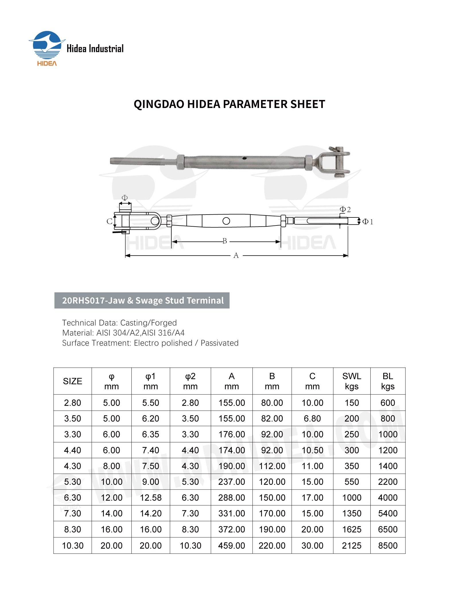 HIDEA Pipe Turnbuckle Toggle & Swage Terminal