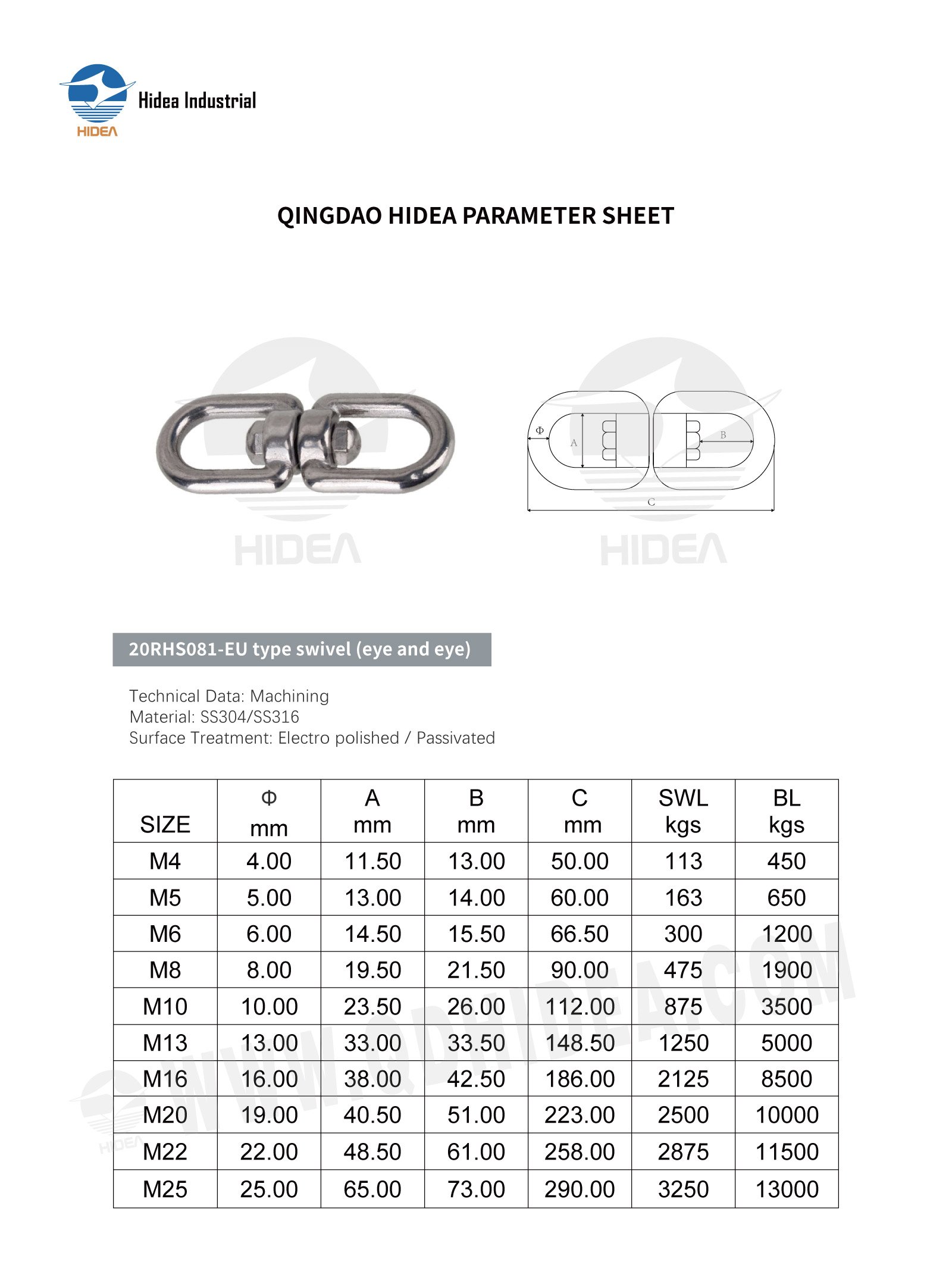 HIDEA Stainless Steel Eye to Eye Swivel