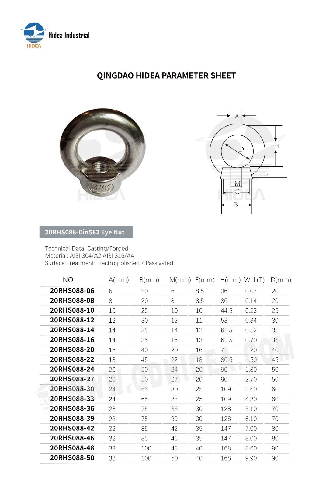 HIDEA DIN 582 Stainless Steel Eye Nut