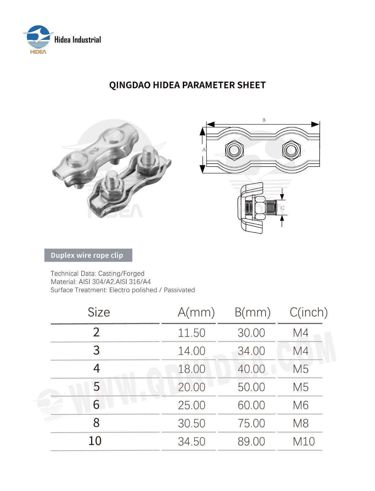 HIDEA Stainless Steel Duplex Wire Rope Clip