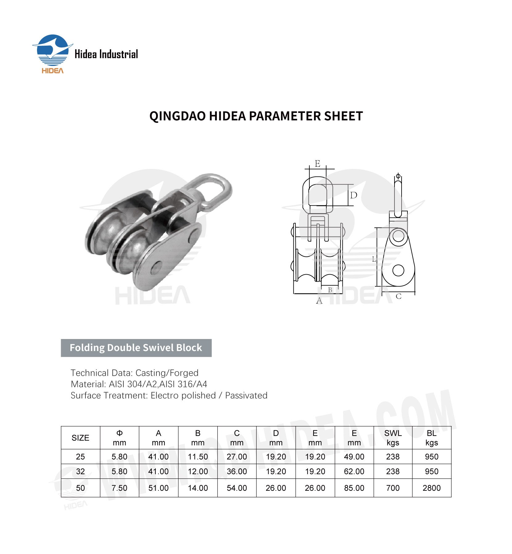 HIDEA Double Pulley Block with Rotating and Bendable Swivel