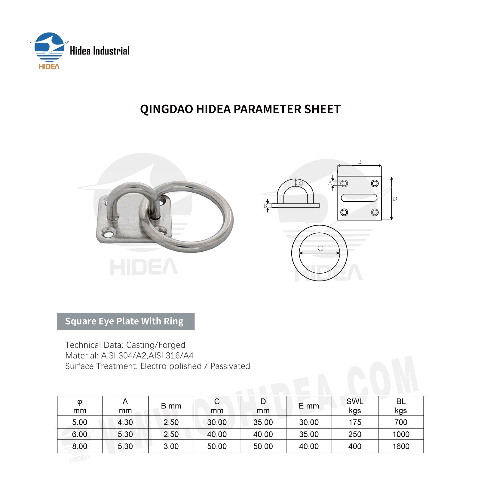 HIDEA Square Eye Plate with Ring