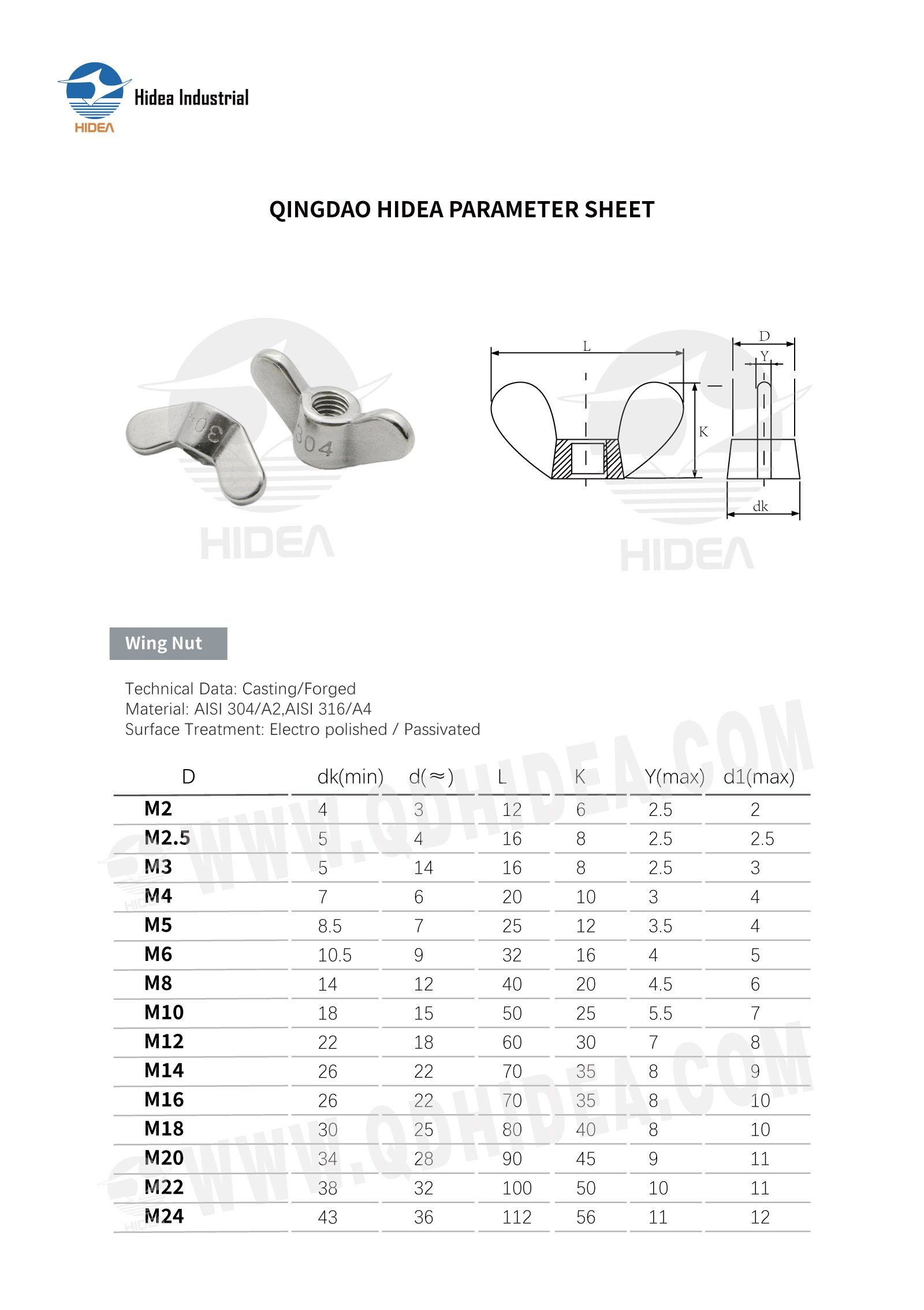 HIDEA Stainless Steel Butterfly Wing Nut