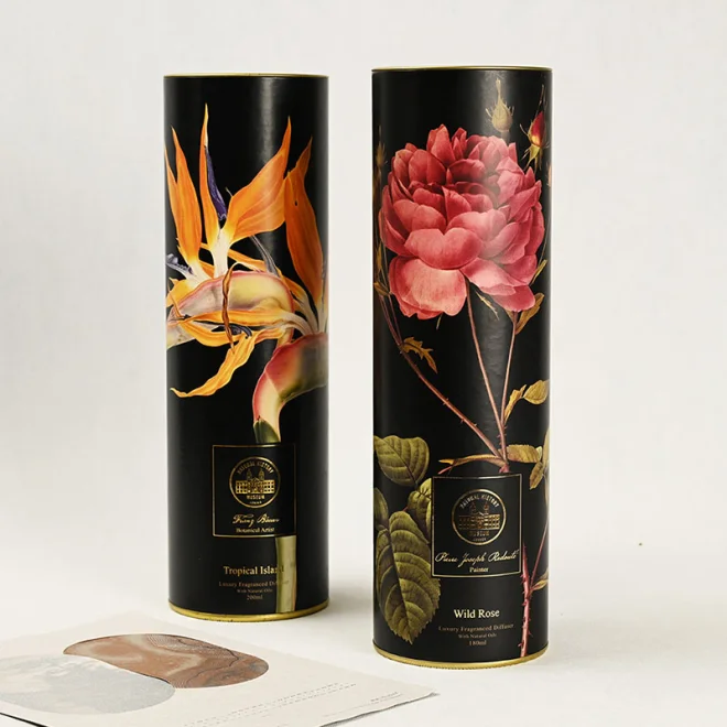 Custom Paper Tubes with Metal Lid for Wine & Rum Bottle