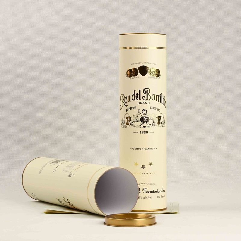 Durable recyclable paper cylinder with tin lid for spirits