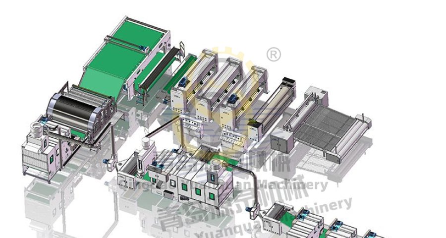 Máquina perforadora de agujas utilizada en líneas de producción modernas de telas no tejidas.