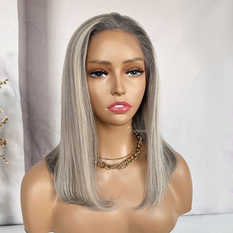 14in Ombre Gray Silver BOB 13x4 HD Lace Frontal Wig 
