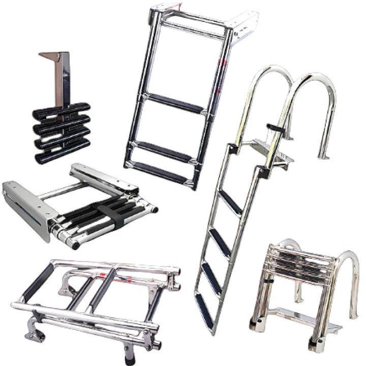 Stainless Steel 3-Step Telescoping Over Swim Step Ladder with Black Poly Steps