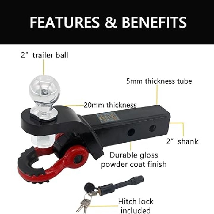 2 inch trailer ball mount with trailer ball and shackle
