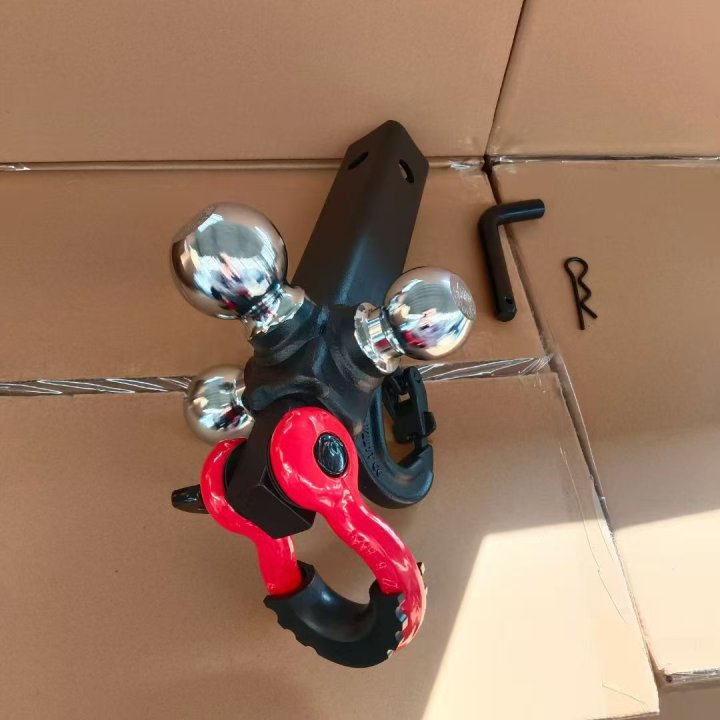 Hitch Tri-ball Mount with  360° Swivel Tow Shackle and Hook, fits for 2-inch Hitch Receiver