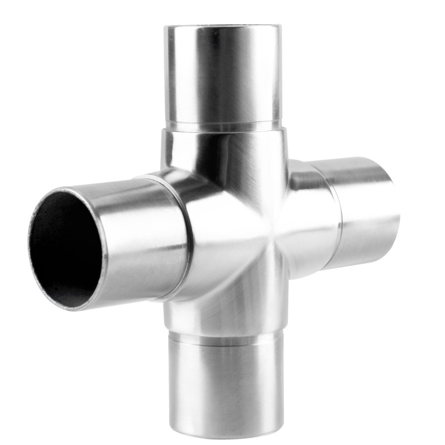 Durable steel handrail connectors close-up