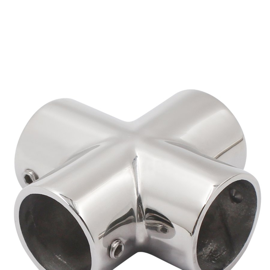 Precision stainless steel cross connector for railings
