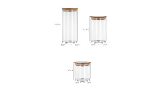 Cylinder Sealed Air Tight Kitchen triangle Glass Spice Jar Container With Bamboo Lid For food Storage
