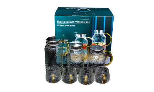 Hot customized deign borosilicate Glass Pitcher Jugs Cups Sets 