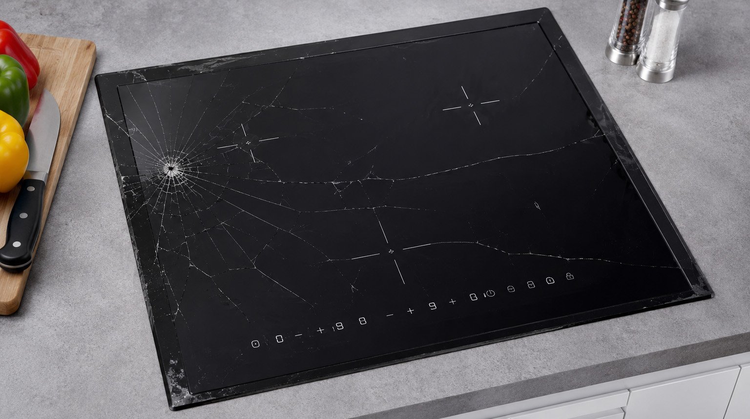 Broken glass cooktop panel