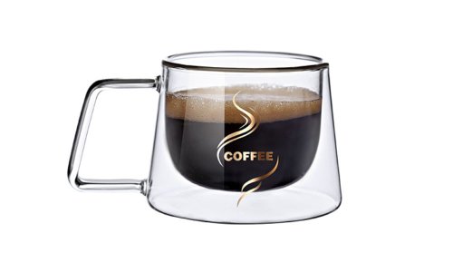 Venta al por mayor de taza de café de té con mango de vidrio de borosilicato transparente, tazas de café expreso, taza de vidrio de doble pared para diseño personalizado
