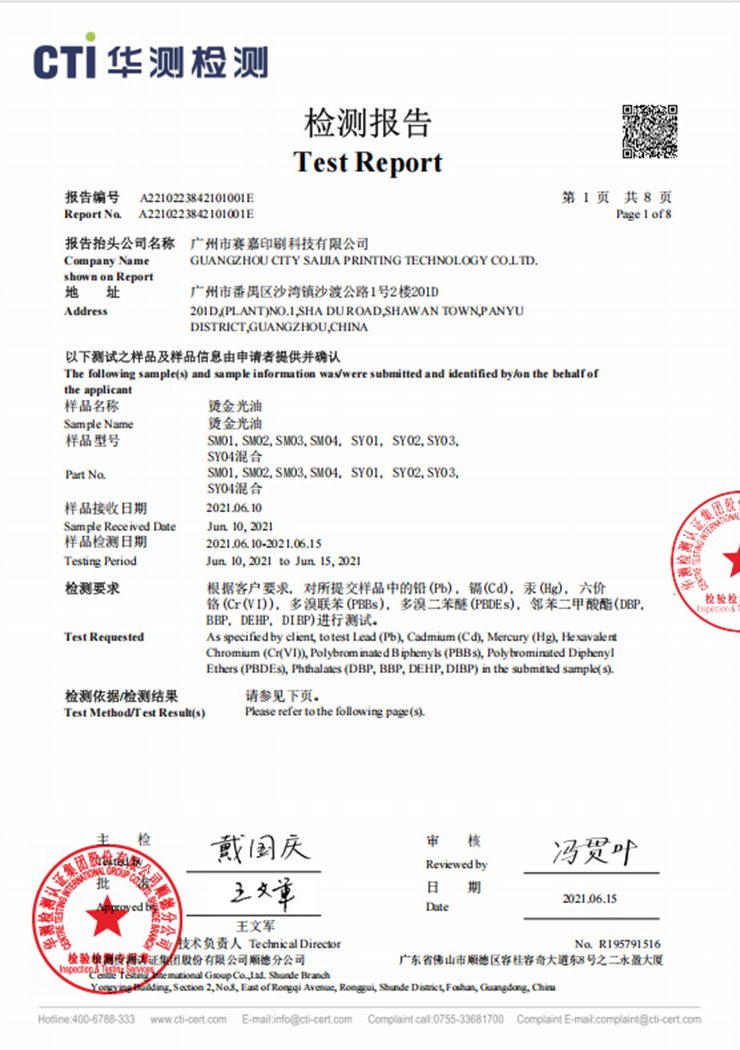Varnish ROSH test report