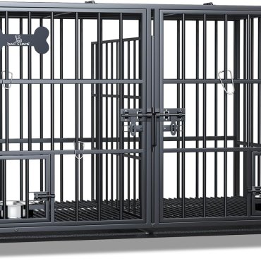 Metal Dog Kennel with Feeding Bowls
