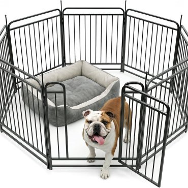 8-Panel Dog Playpen Outdoor, 32" Height Metal Outdoor Dog Fence with gate for Large Medium Dogs, Secure Enclosure with Ground Stakes for Yard Lawn Camping