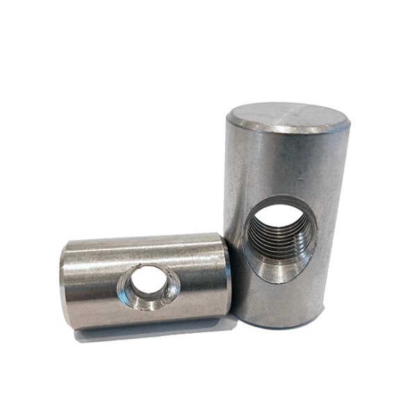 Tuerca cilíndrica de acero inoxidable micromecanizada con CNC/Tuerca cilíndrica con orificio para pasador transversal