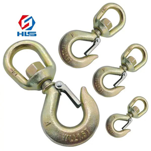 Wholesale Heavy Duty G70 Forged Alloy Steel U-Ring Self-Locking Hook Industrial Swivel Sling Hook with OEM Model Zinc Material