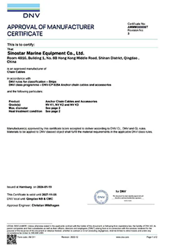 DNV classification society certificate