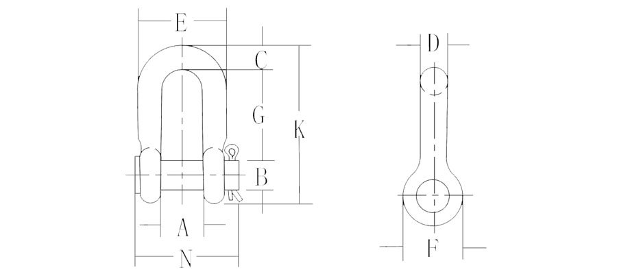 G215 Round Pin Chain Shackle Drawing