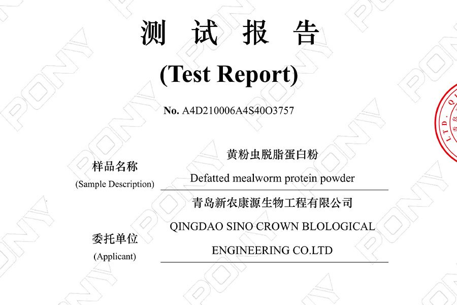 Rapport de test sur la poudre de protéines de vers de farine dégraissés