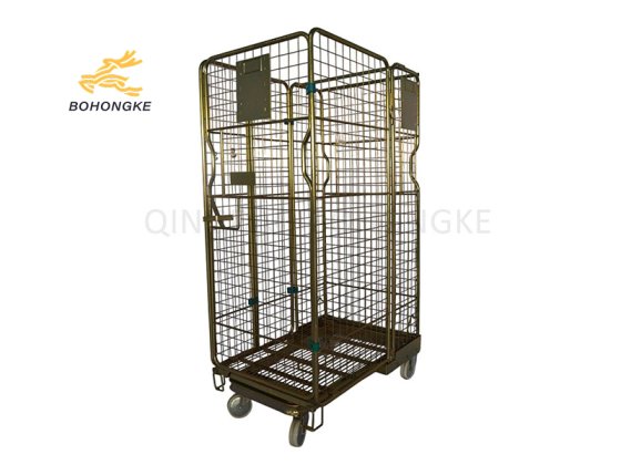 Foldable roll container trolley cage for space-saving storage