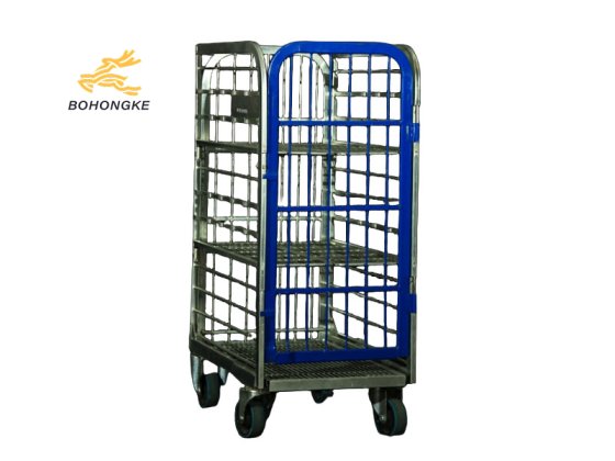 Premium blue milk trolley in a supermarket